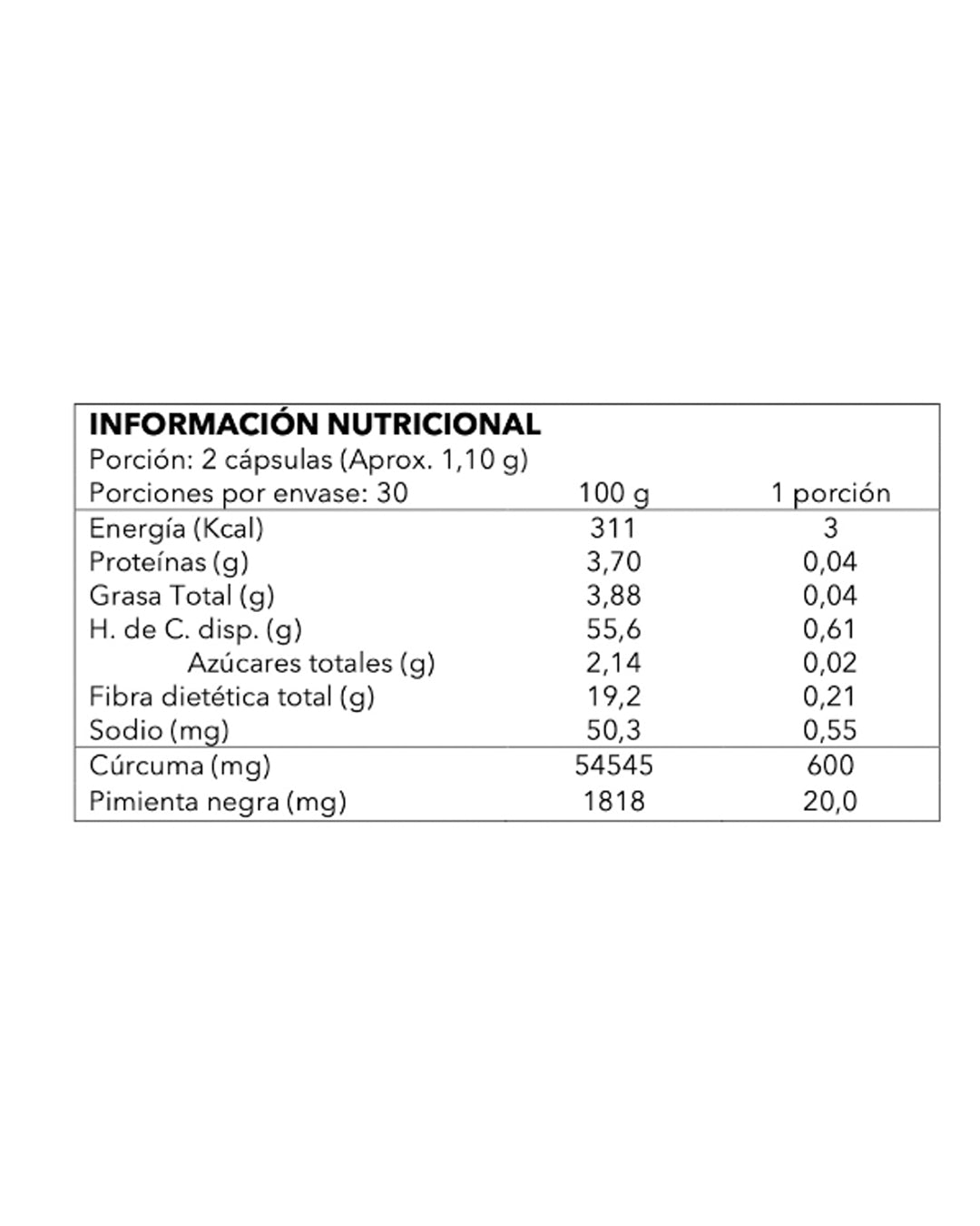 Spartan Curcumina & Pimienta Negra 33 gr* 60 cápsulas