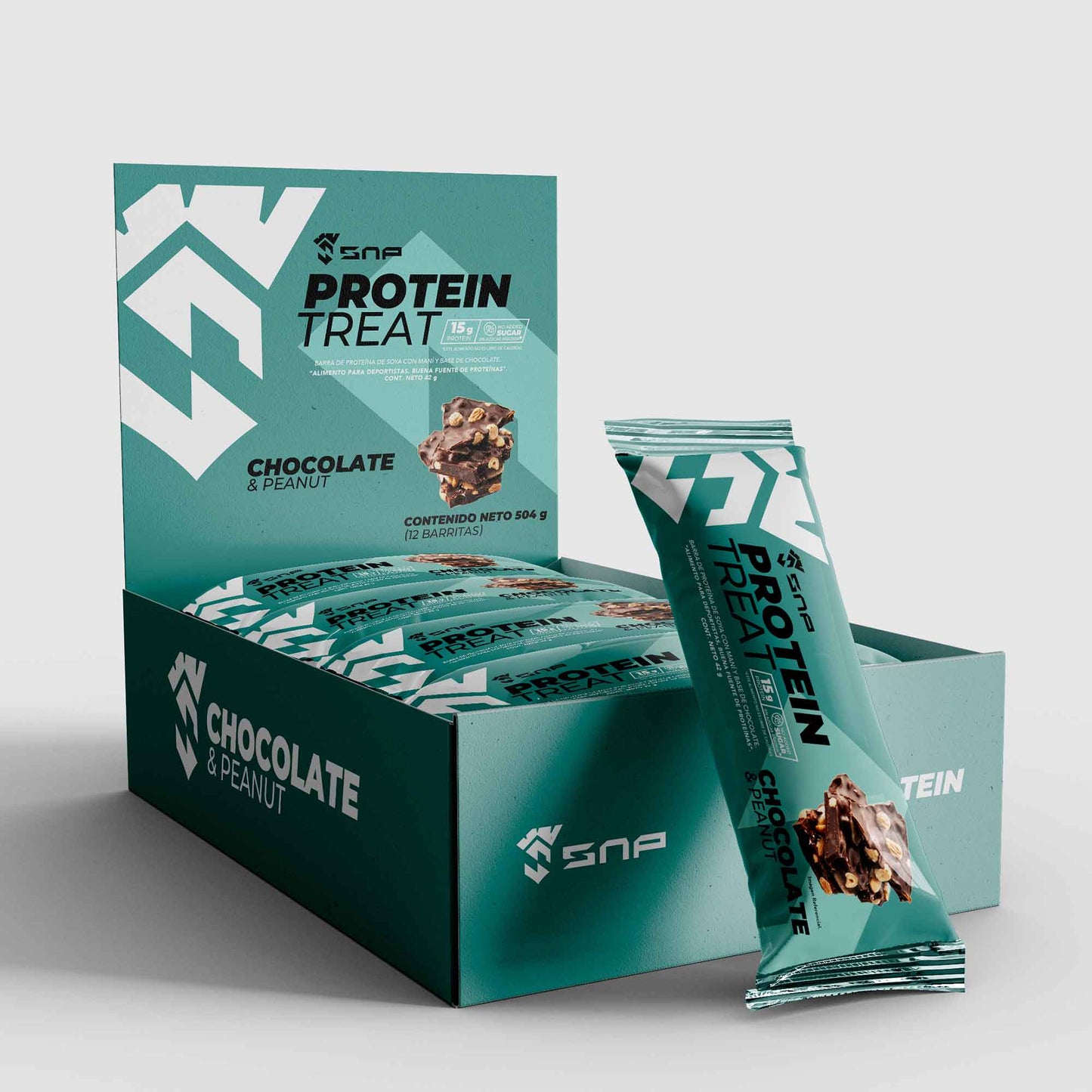 PACK 12 SNACK DE PROTEINA CHOCOLATE & MANÍ 42 GR, PROTEIN TREAT SNP